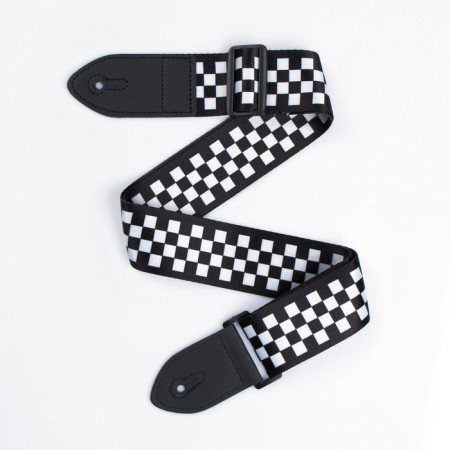 Guitar belt, checkers, 60-117x5 cm, black and white-1