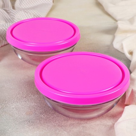 Set of Glass Chef’s glass, 1 l, d = 17.2 cm, 2 pcs, with a plastic lid