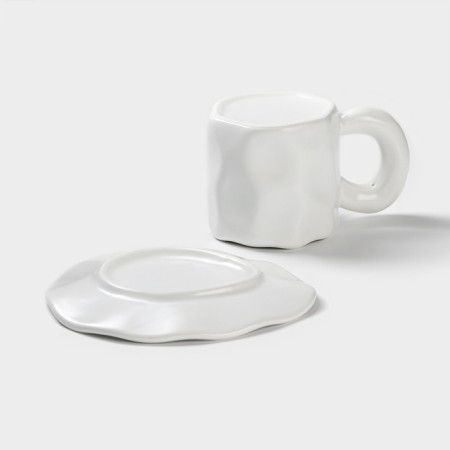 Tea couple ceramic "basalt", 2 items: mug 200 ml, saucer d = 14.8 cm, white color-3