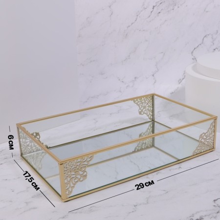 Great organizer for storage, glass, with a mirror bottom, 1 section, 29 × 17.5 × 6 cm, the color is transparent/copper-1