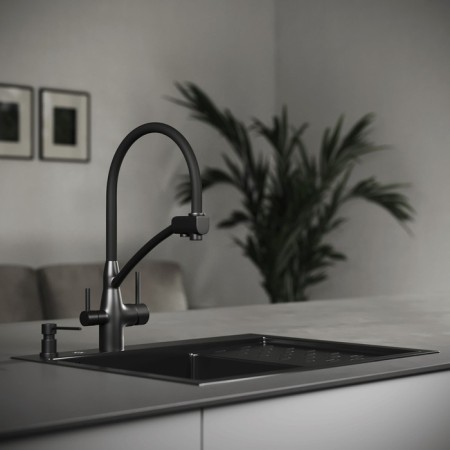 Kitchen sink "RMS" MRK-6350BL-L, mortise, left, thickness 3.0 and 1 mm, dispenser, graphite-2