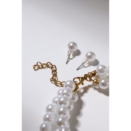 Set 2 objects: chocker, earrings "celebration" trio, white-golden color, 30 cm-3