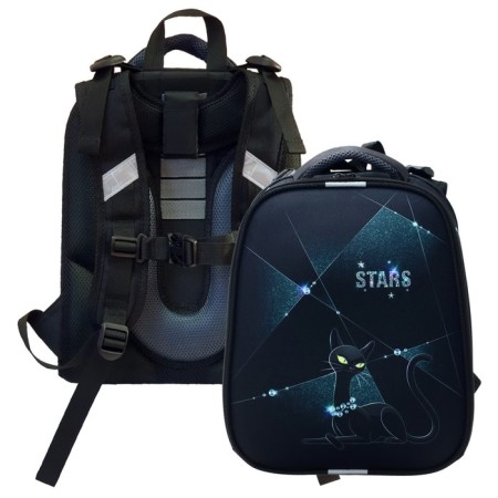 School backpack 38 x 30 x 16 cm, ergonomic back, stavia "black cat", black