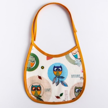 Blory for feeding/slobber, waterproof from a non -woven fiber with PVC coating, “owls”, color mix-3