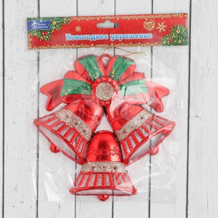 Decoration New Year's "bells" red-green bow, 17.5x18.5 cm, red-1