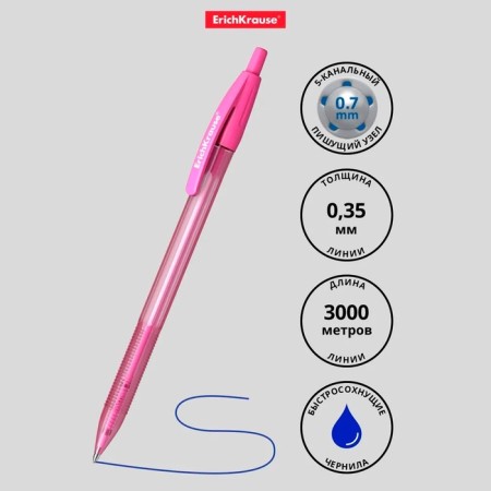 Handle Automatic Erichkrause R-301 Spring Matic, node 0.7 mm, blue ink, writing line 2000 meters-2