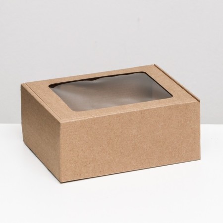 Boxing box, brown with a window, 22 x 16.5 x 9.5 cm-1
