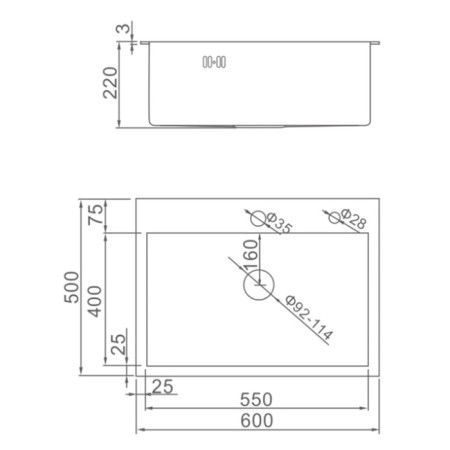 Kitchen sink Aflorn AF96050F, Sredal, S = 3.0 and 0.8 mm, 60x50x20 cm, siphon, graphite-9
