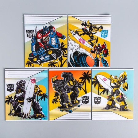 Notebook in a cage 12 sheets, 5 types of mix, cover covering cardboard, transformers-7