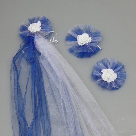 Set for the hood of the wedding car "Fat + 3 bows" Blue