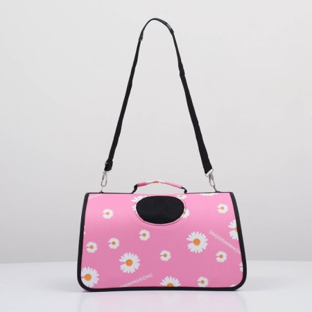 Bag - carrying for animals "flowers", pink, size m, 40 x 21 x 27 cm-1