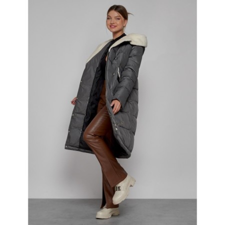 Coat insulated winter female, size 42, dark gray color-11
