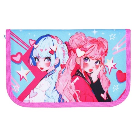 Penal 1 section, 130 x 210 x 40 mm, 2 folding strips, fabric, calligrata top, Content "Anime Girlfriends"-1