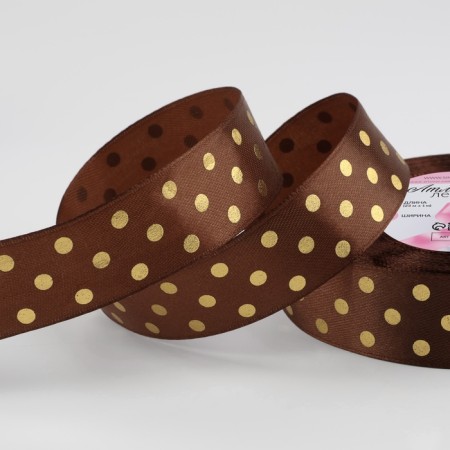Satin tape with embossing "Goros", 25 mm × 23 ± 1 m, brown color No. 32