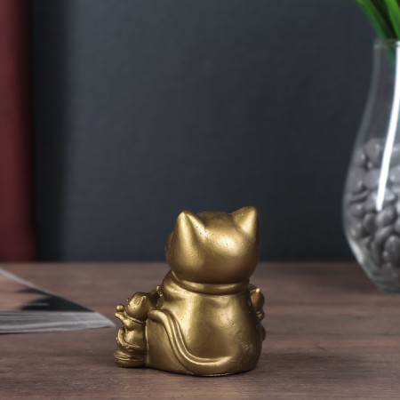 NECSK Polystone Bronze "Cat Mani-Neko with kittens" 7.5x6.5x7 cm-2