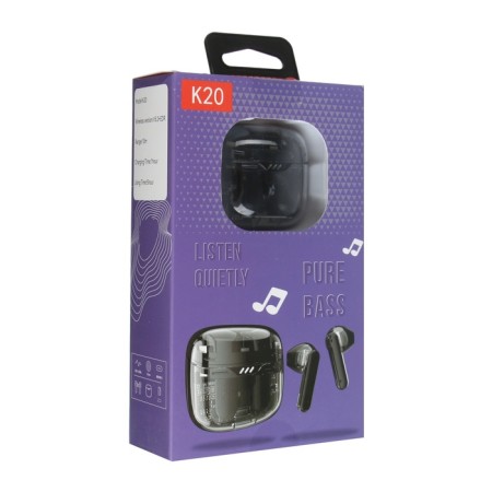 Wireless headphones K20, TWS, inserts, BT 5.0, 35/260 mAh, transparent, black-10