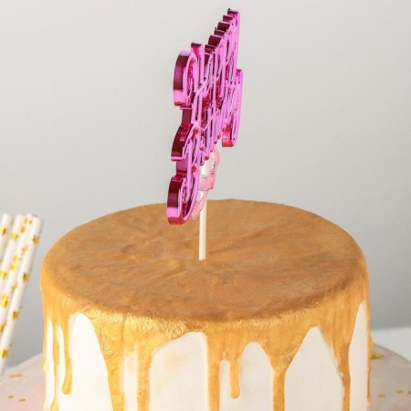 Topper for the cake "Happy Birthday", 17 × 11 cm, pink color-1