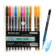 A set of gel pens, 12 colors, a black strip body in a rod, in a blister on a button
