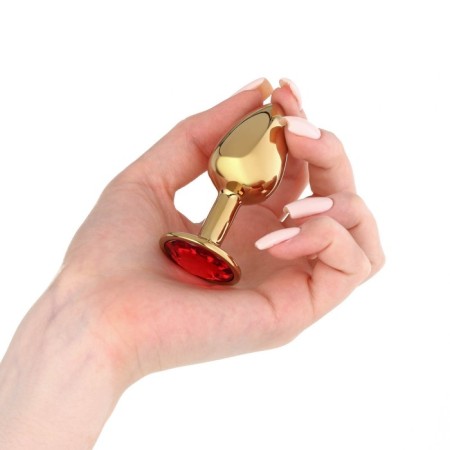 Anal traffic jam-hoods, gold, red crystal, d = 27 mm-2