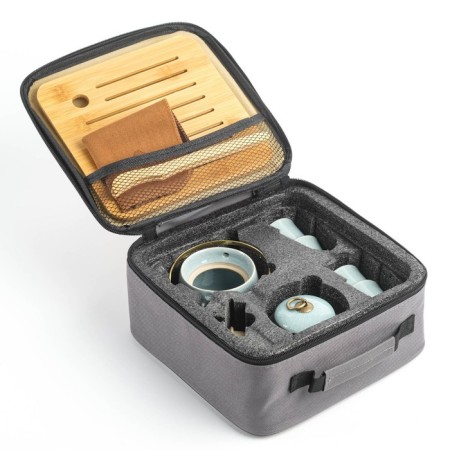 A set for a tea ceremony 10 items, 4 persons, a cup of 55 ml, a kettle of 200 ml, gray kettle-1