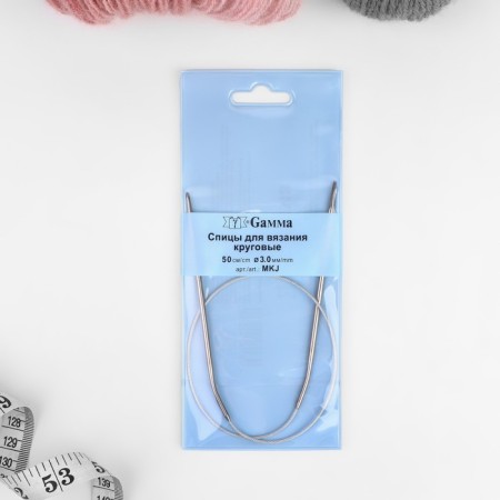 The knitting needles are circular, for knitting, with a metal cable, d = 3 mm, 50 cm-1