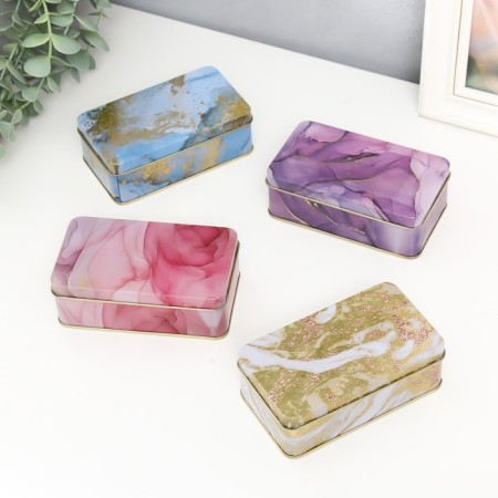 Rectangular metal casket "Colored marble with golden cracks" mix 6.5x3.8x11.5 cm-1