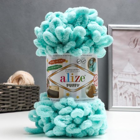 Yarn "Puffy" 100 % micropoliester 9m/100g (19 light turquoise)