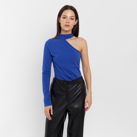 Women's longing on one shoulder Minaku: Basic Line Blue Blue, size 40