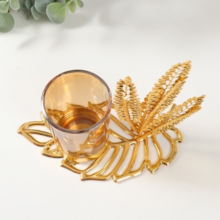 Summary metal, glass per 1 candle "High sheets" d = 4.7 cm, gold 14.8x8x15 cm-5