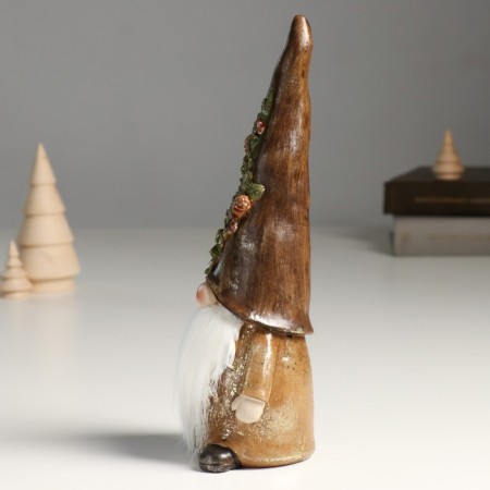 Polystone souvenir "Santa Claus in a cap with a spruce branch and cones" 9x7.5x25.5 cm-3