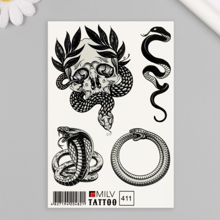 Tattoo on the body "Snake, Skull" 10x15 cm