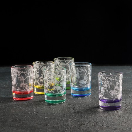 Set of piles rimavera, glass, 6 pcs, 50 ml, engraving, color bottom