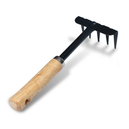 Small straight rakes, 5 teeth, length 31 cm, metal, wooden handle, Greengo-1