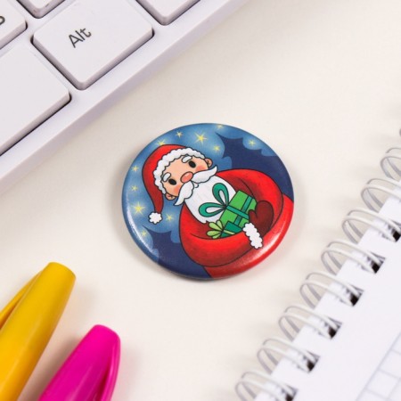 New Year of the setting icon d = 35 mm "Santa Claus with a gift" 6.5x6.5 cm-3
