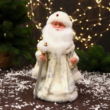 Santa Claus "with a flashlight on the staff and patterns on the fur coat" moves, 30x14 cm, white