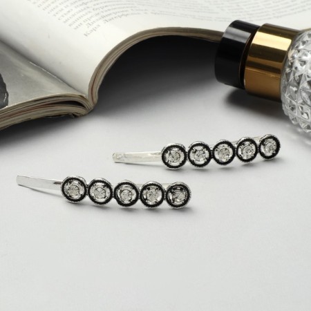 Invisible hair "Jannet" (set 2 pcs) circle, 6.5 cm, silver