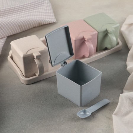 A set of cans for bulk products on a stand, 4 pcs with spoons, color mix-1