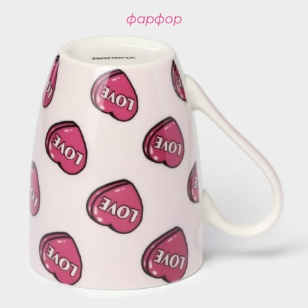 Porcelain share mug "Flight of hearts", 350 ml, pink color-2