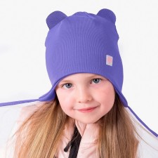 Knitted hat for girls, lilac color/heart, size 50-54