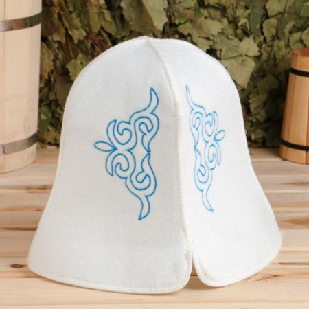 Bath cap with embroidery "Kazakhstani female cap" with blue patterns-1