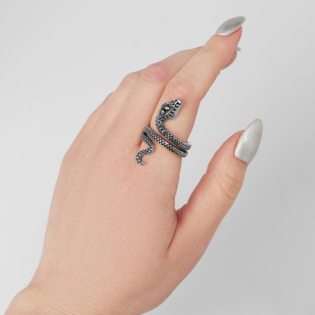 Ring "Snake" Two Eyes, Color Black Silver, Directive-1