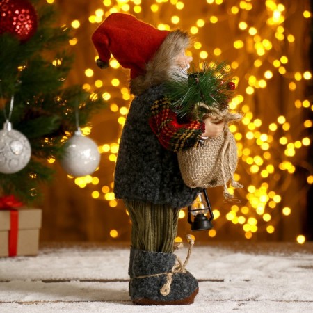 Santa Claus "in a checkered fur coat, with a flashlight and a bag" 30 cm-1