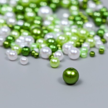 Beads for creativity plastic "Round. Assorted green" d = 3-8 mm, set 10 grams-1