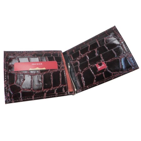 Wallet with a clamp, burgundy color-1