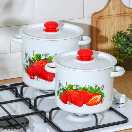 Set of pan "Sadovaya strawberries", 2 items: 3.5 l, 5.5 l, enameled covers, induction-3