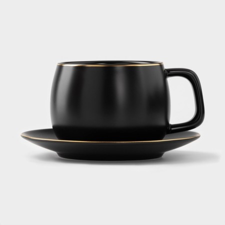 Tea couple ceramic with a spoon "Mati", 2 items: a cup 280 ml, a saucer d = 13.5 cm, black color-1