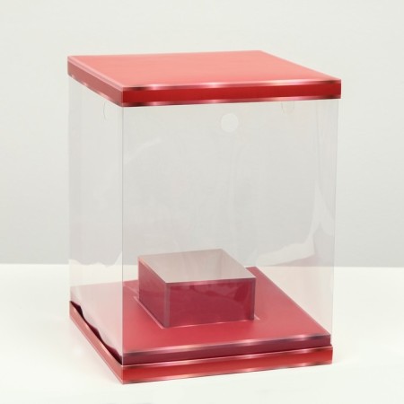 Box for flowers with a vase and PVC windows are folding, red, 23 x 30 x 23 cm-1