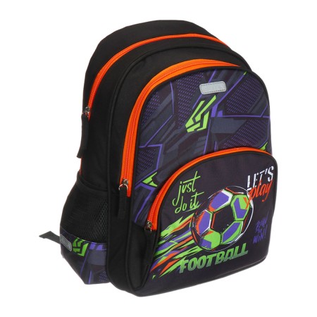 School backpack 38 x 27 x 17, ergonomic back, Devente Attomex Basic, Football, Black 7033442-1