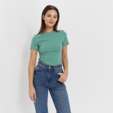 Women's T-shirt with a neckline Minaku Slim Fit: Olive color, rr 46