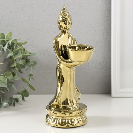 Ceramics candlestick for 1 candle "Buddha" d = 4 cm gold 8x11x22.5 cm-2